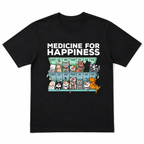 Cute Cat Graphic T-Shirt Medicine for Happiness Funny Cat Lover Tee Casual Shirt