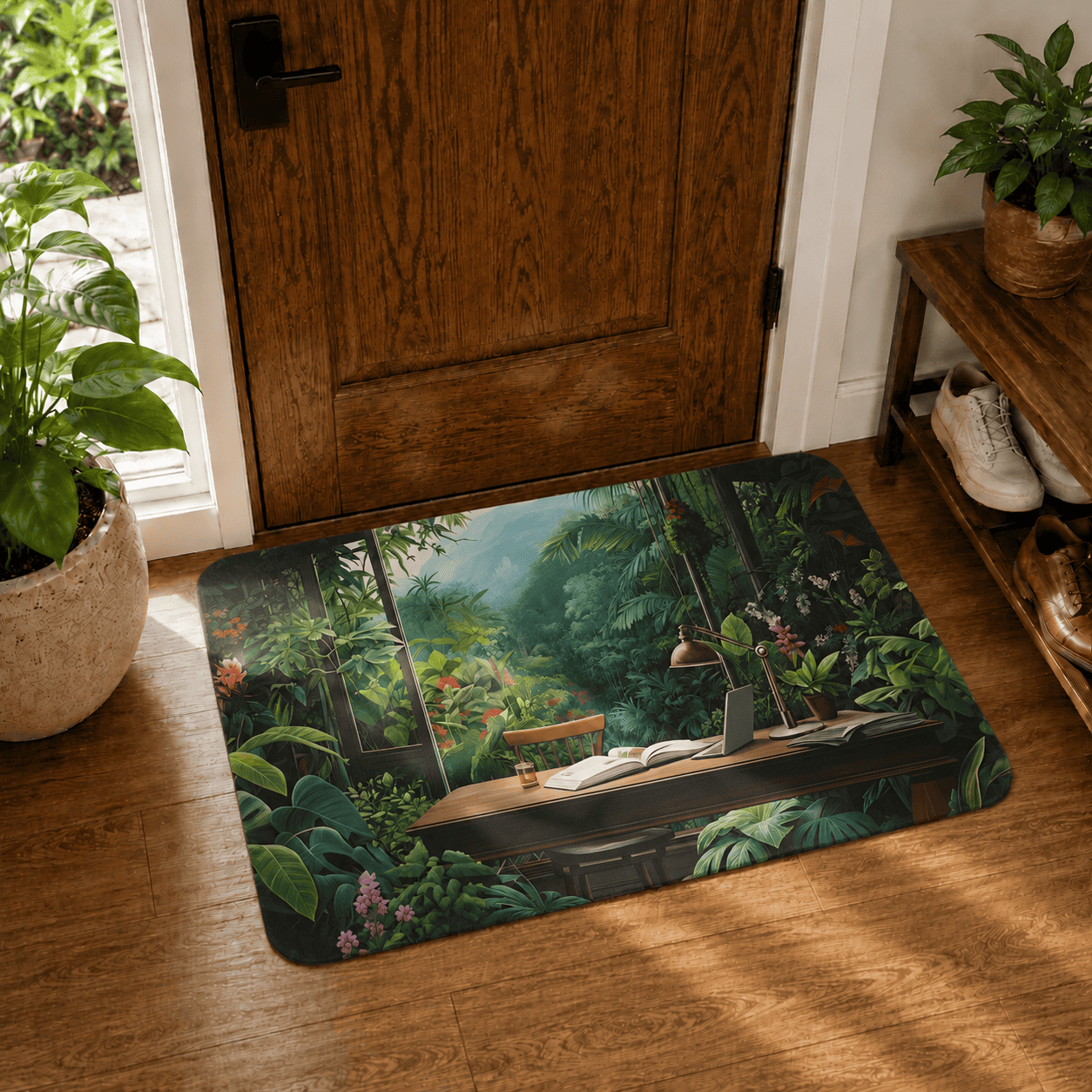 Green Rainforest Kitchen Mat Quick Dry Super Absorbent Non Slip Anime Lofi Decor
