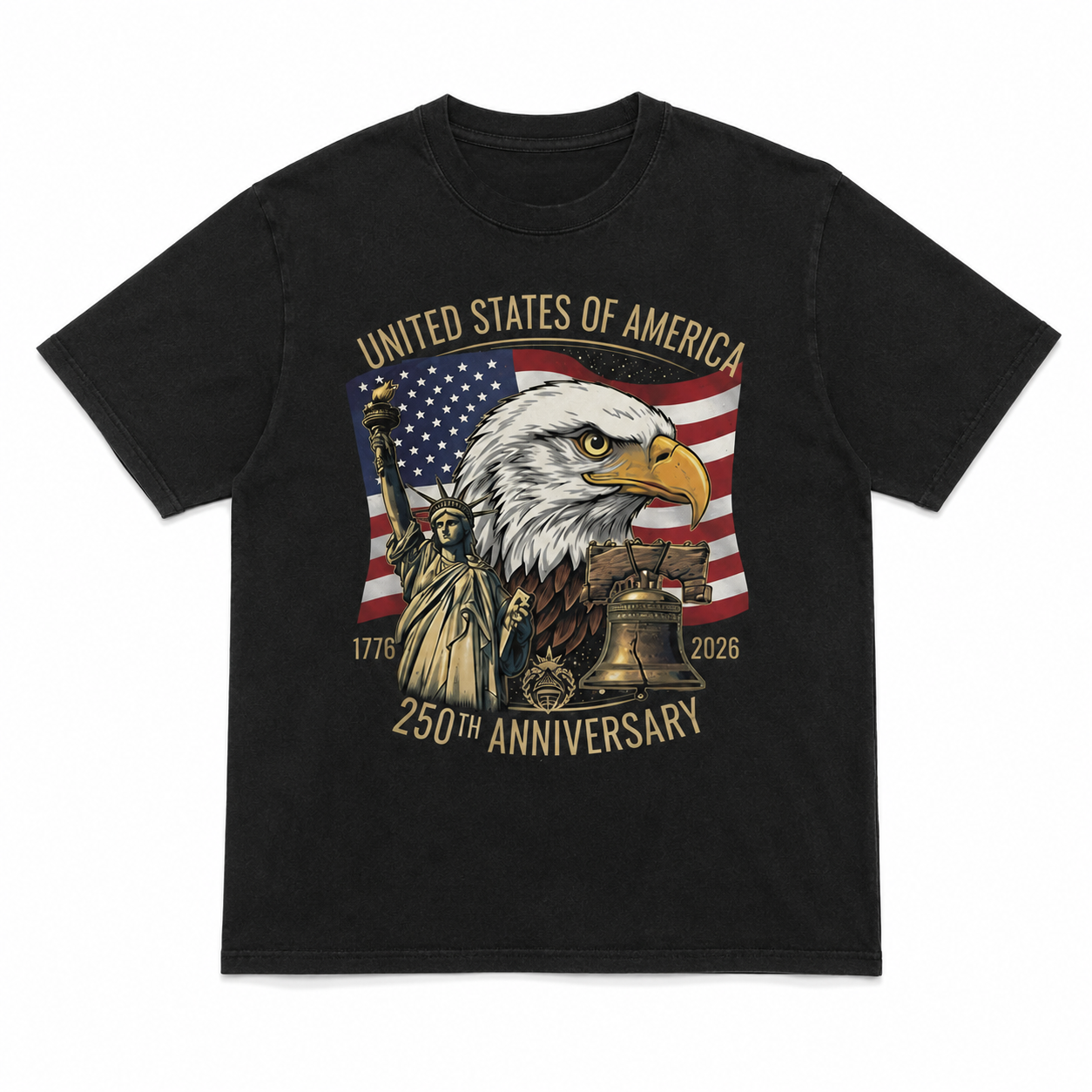 250 Years 1776 2026 T Shirt Eagle Liberty Bell Patriotic Anniversary Tee