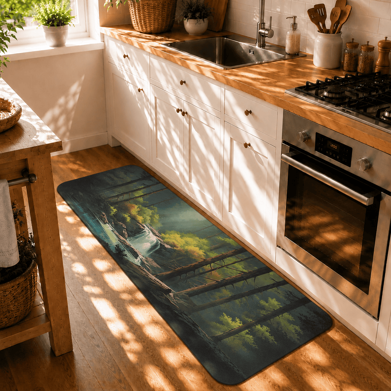 Forest Waterfall Floor Mat Quick Dry Super Absorbent Non Slip Nature Decor