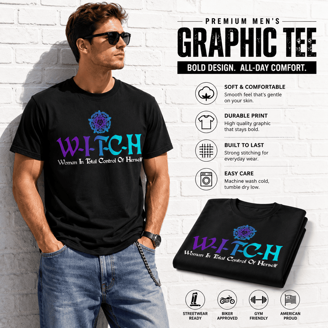 Witch Woman in Total Control of Herself Wiccan Pagan Graphic Men's T-Shirt