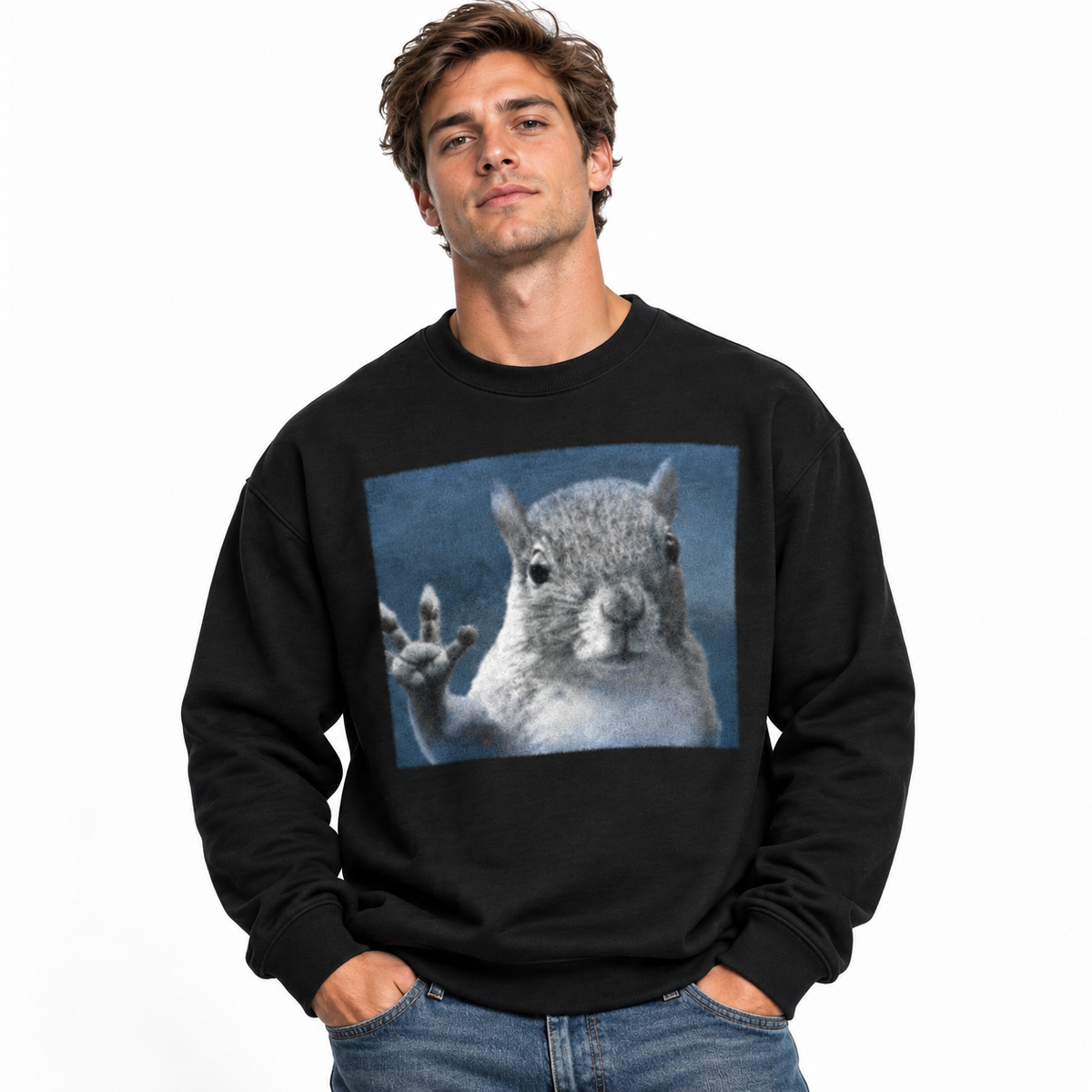 Funny Squirrel Rock Hand Sign Hoodie / Sweatshirt Men's Meme Animal Graphic Pullover