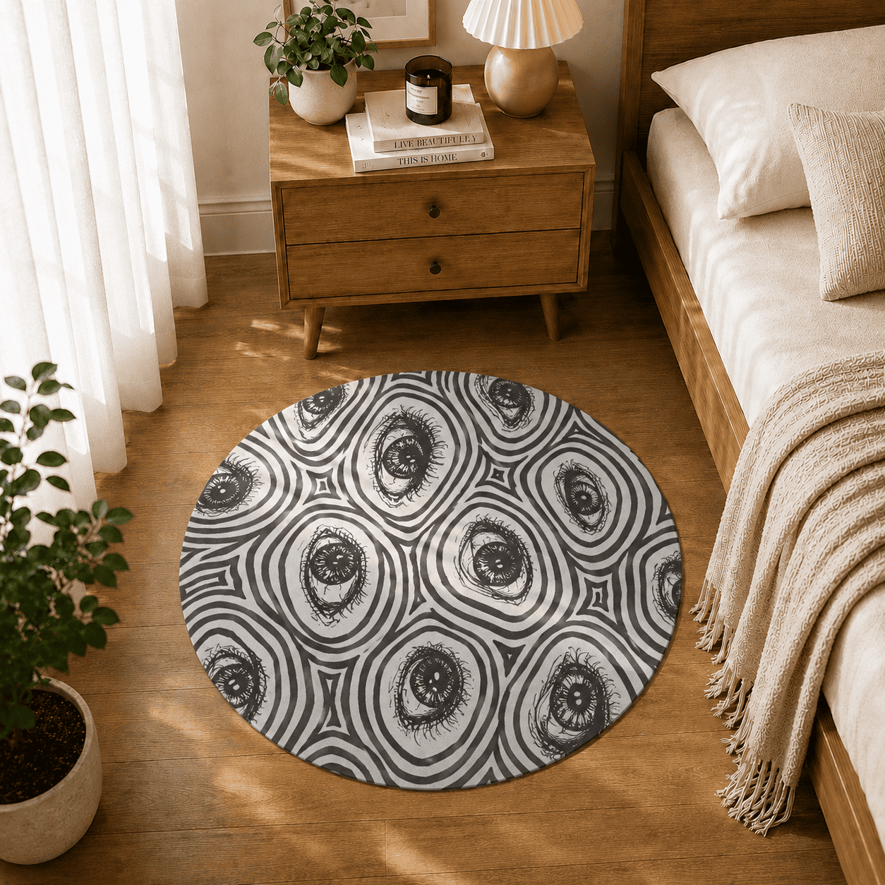 Trippy Eyes Entryway Mat Quick Dry Super Absorbent Non Slip Black White Decor