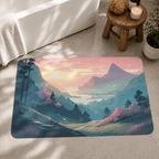 Mountain Floral Floor Mat Quick Dry Super Absorbent Non Slip Serene Valley Decor