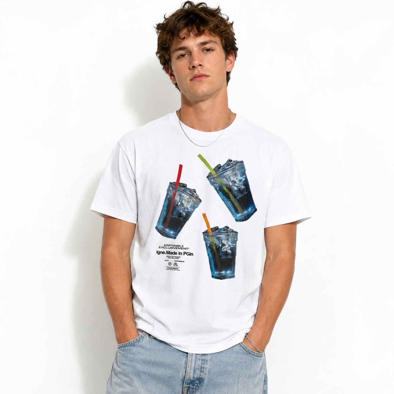Funny Iced Drink Graphic T Shirt Summer Beverage Streetwear Men's Tee