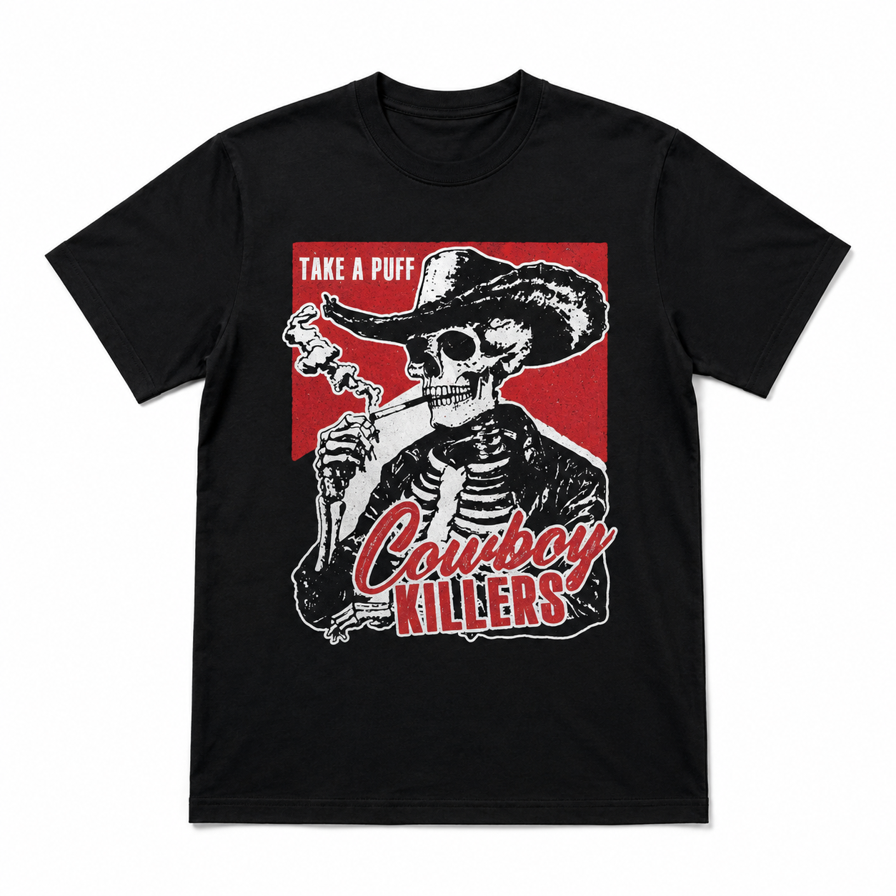 Take A Puff Cowboy Killers Skeleton Western Smoking Humor Men's T-Shirt