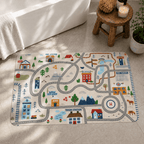 Kids Road Play Rug, Neutral Playroom Carpet, Montessori City Map Mat, Car Track Nursery Decor, Toddler Bedroom Area Rug, Montessori Rug