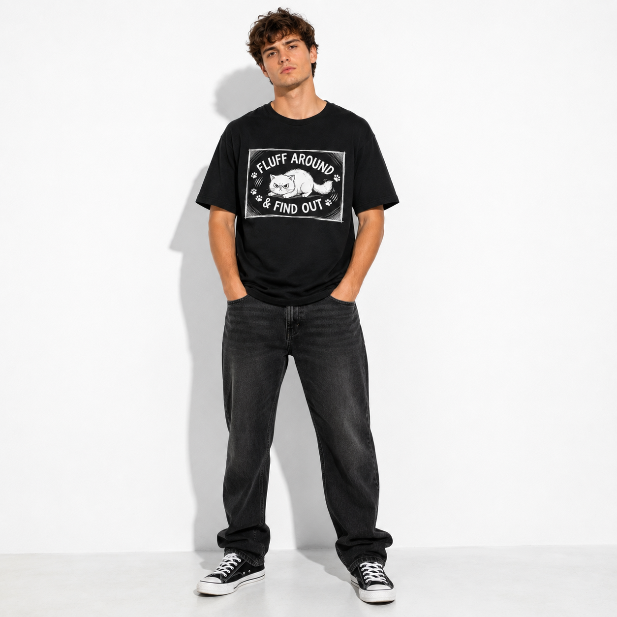 Fluff Around and Find Out Angry Cat Meme Funny Graphic T-Shirt for Men