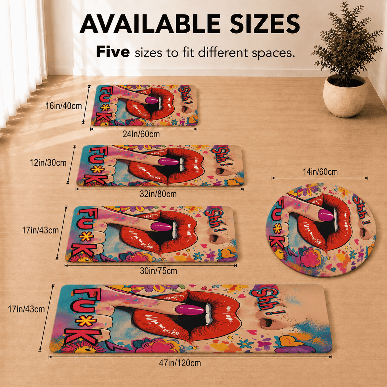Pop Art Lips Bath Mat Quick Dry Super Absorbent Non Slip Shhh Graphic Decor