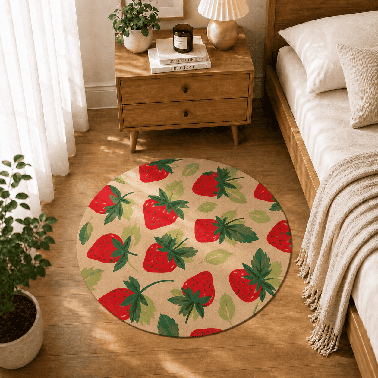 Cute Strawberry Kitchen Mat Quick Dry Super Absorbent Non Slip Fruit Decor