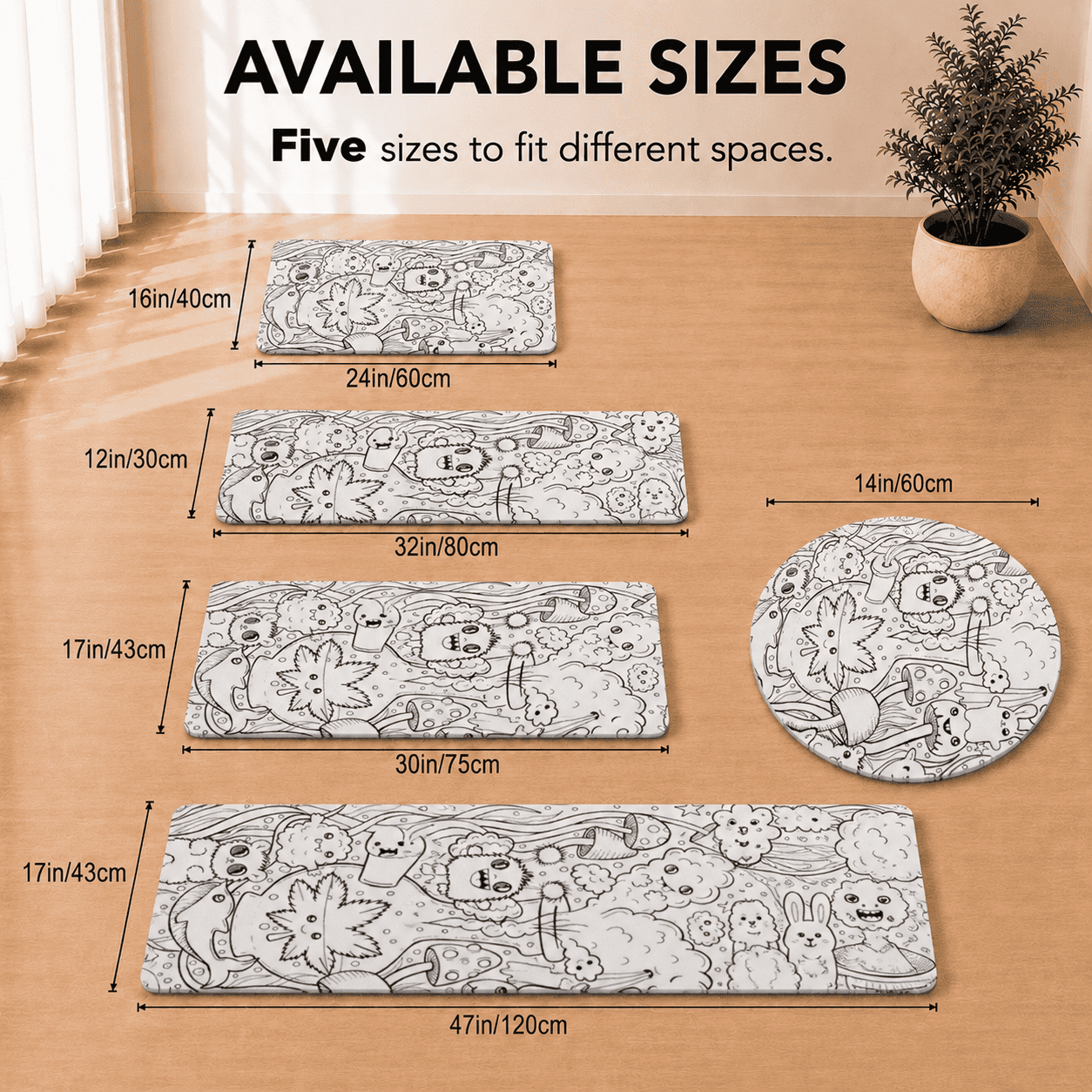 Black and White Doodle Psychedelic Carpet, Magic Mushroom and Weed Rug Design, Bedroom Rug, Friend's Home Gift Idea, Cool Bathmat Doormat