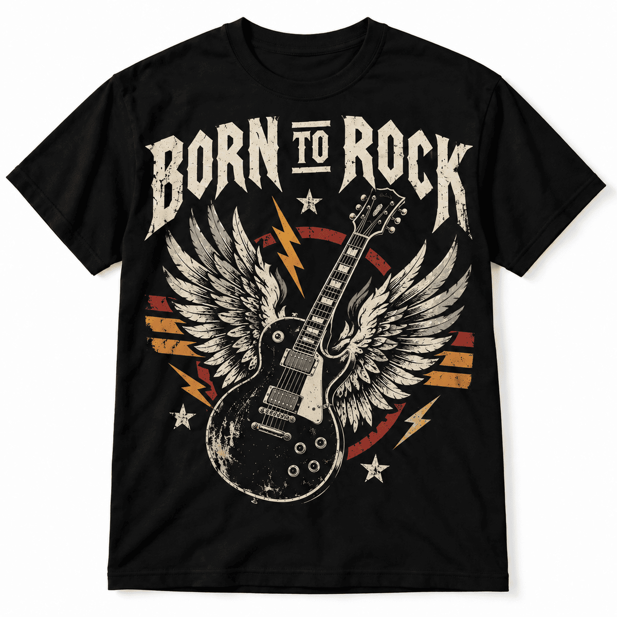 Born to Rock Winged Guitar Vintage Rock Music Graphic Men's T-Shirt