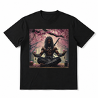 Japanese Samurai Meditation Graphic T-Shirt Cherry Blossom Warrior Tee