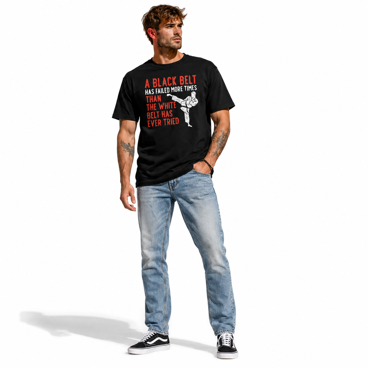 Black Belt Martial Arts Motivation Graphic T-Shirt Karate Tee for Men
