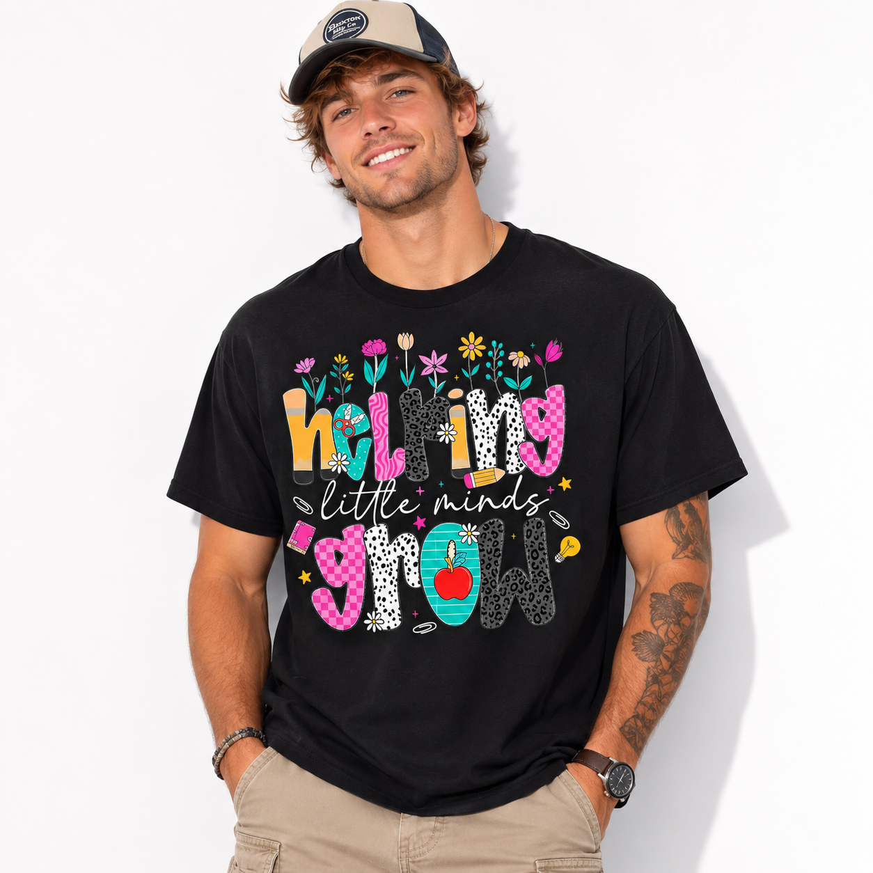Helping Little Minds Grow Graphic T-Shirt Men’s Teacher Appreciation Tee