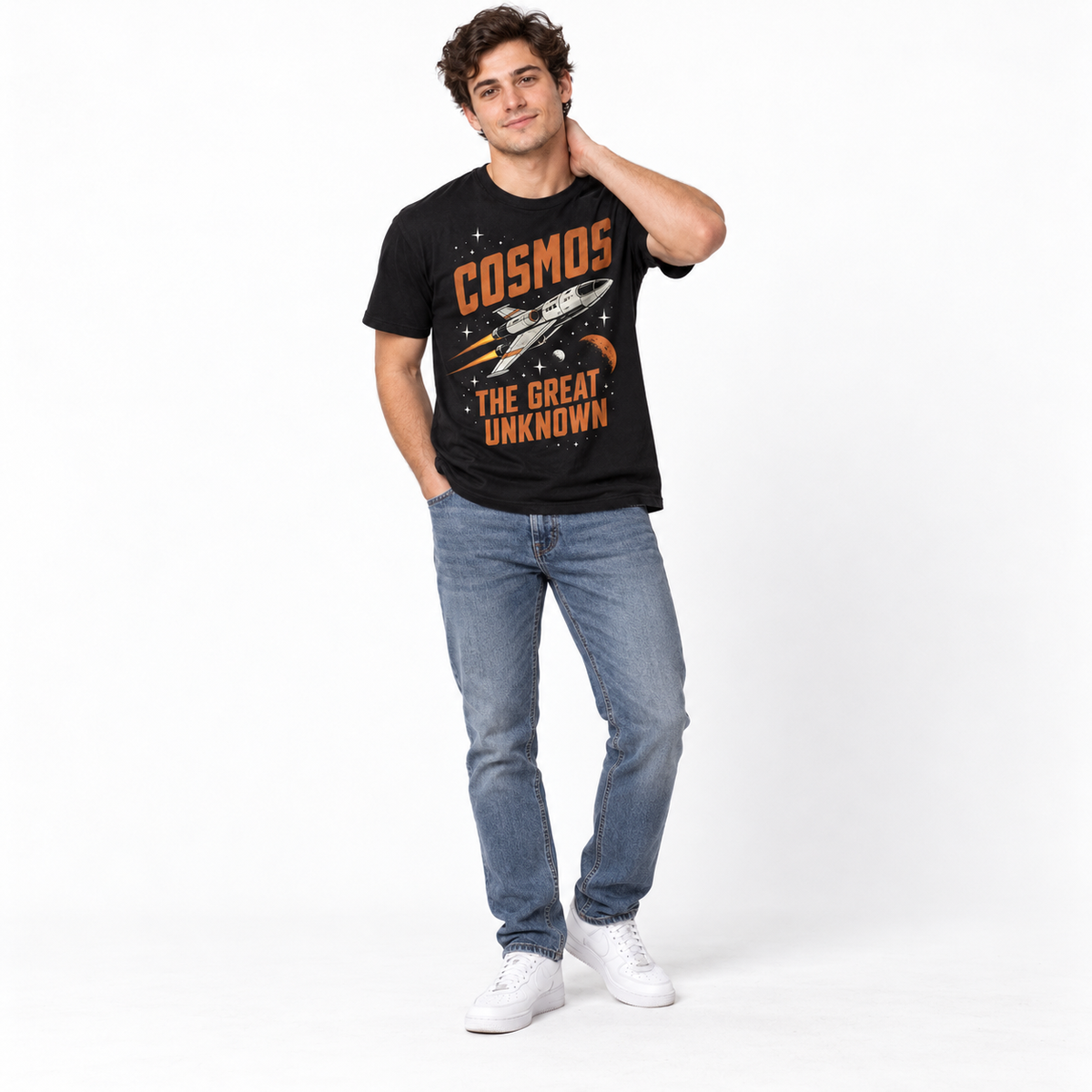 Cosmos The Great Unknown Retro Space Rocket Sci-Fi Men's T-Shirt