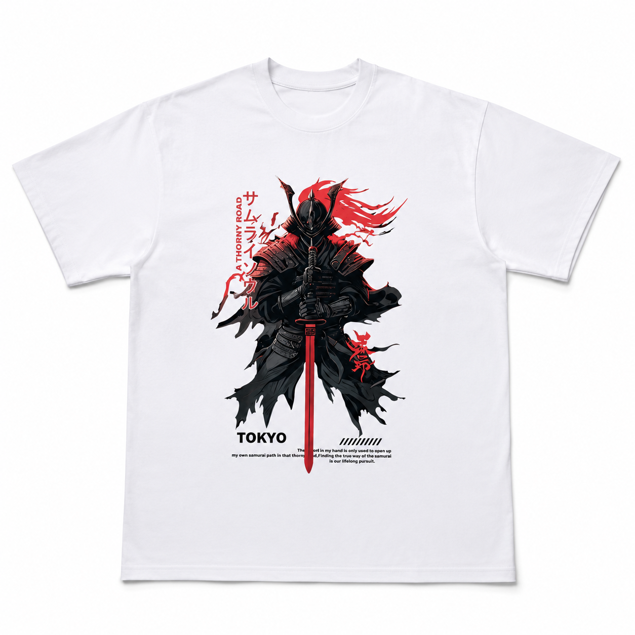 Tokyo Samurai Warrior T Shirt Red Sword Japanese Graphic Streetwear Tee