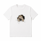 Cute Cat Graphic Tee Kitten Peek Hole Funny T-Shirt Casual Cotton Shirt