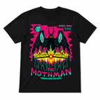 Neon Mothman Graphic T-Shirt Retro Cryptid Horror Tee for Men