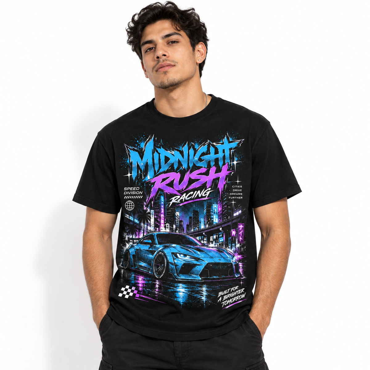 Midnight Rush Racing JDM Night City Car Men's Graphic T-Shirt