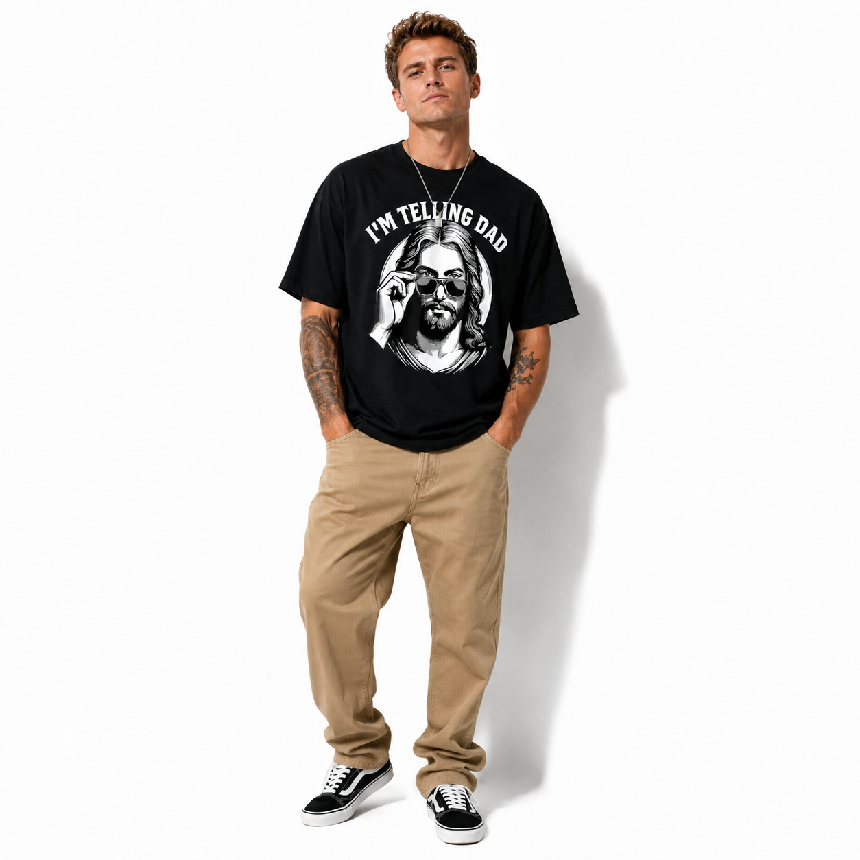 Funny I'm Telling Dad Jesus Christian Meme Graphic T-Shirt for Men
