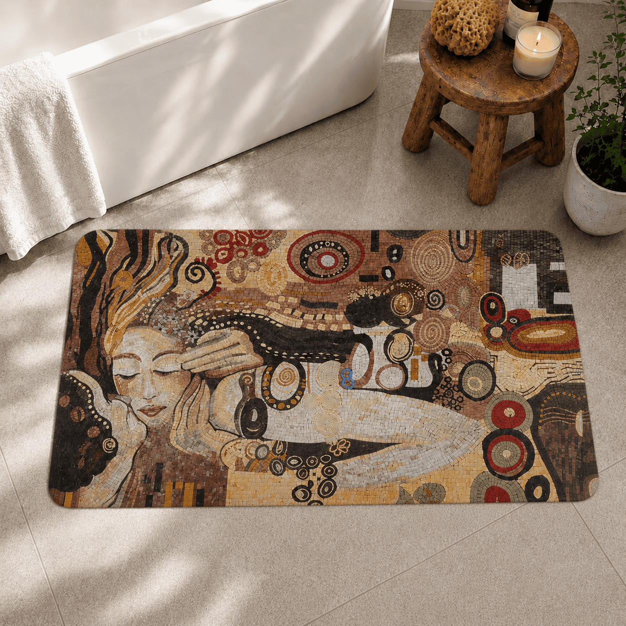 Klimt Inspired Bath Mat Quick Dry Super Absorbent Non Slip Art Nouveau Decor