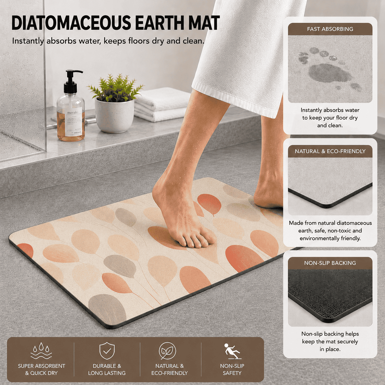 Boho Fall Leaves Entryway Mat Quick Dry Super Absorbent Non Slip Autumn Decor