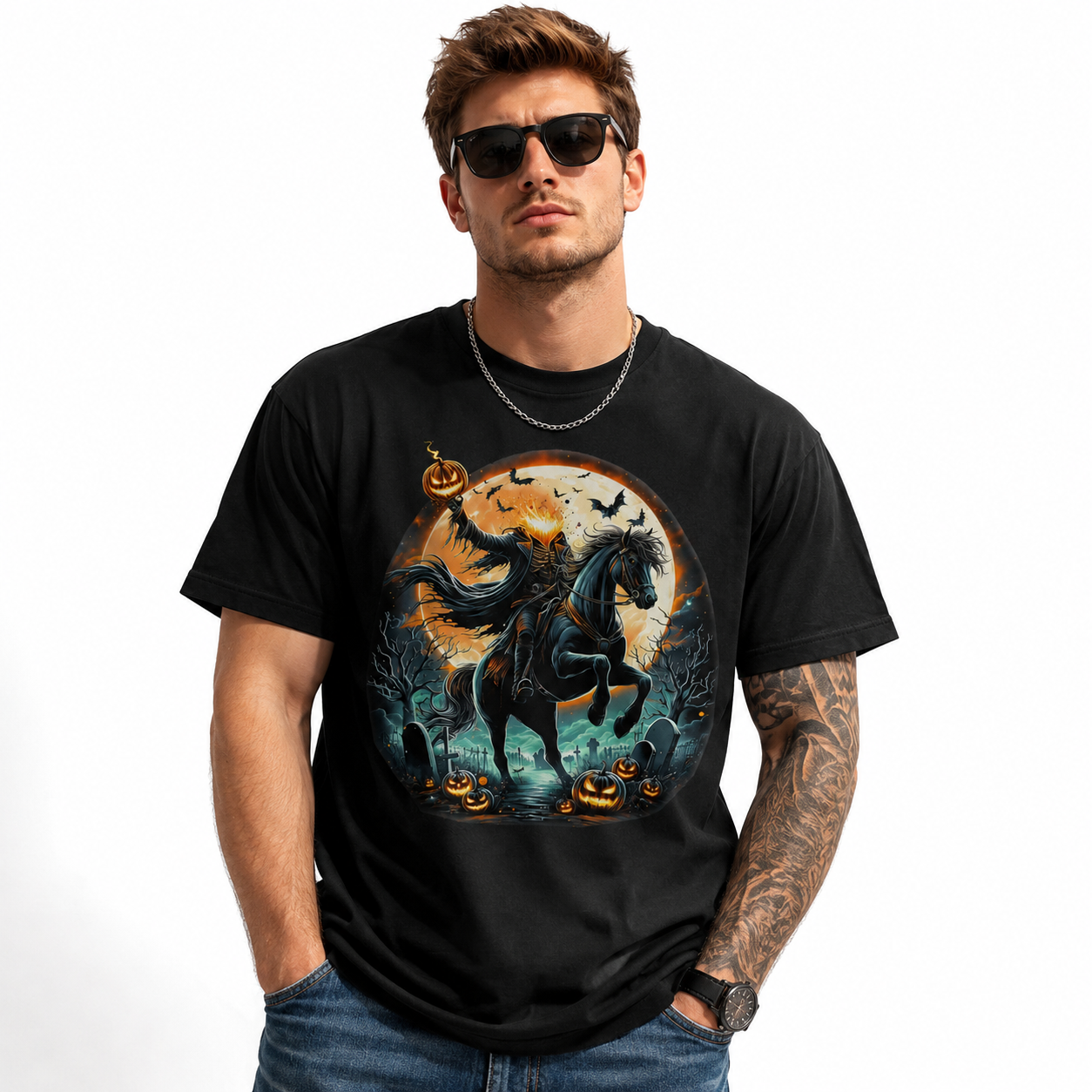 Headless Horseman Pumpkin Rider Spooky Halloween Gothic Men's T-Shirt