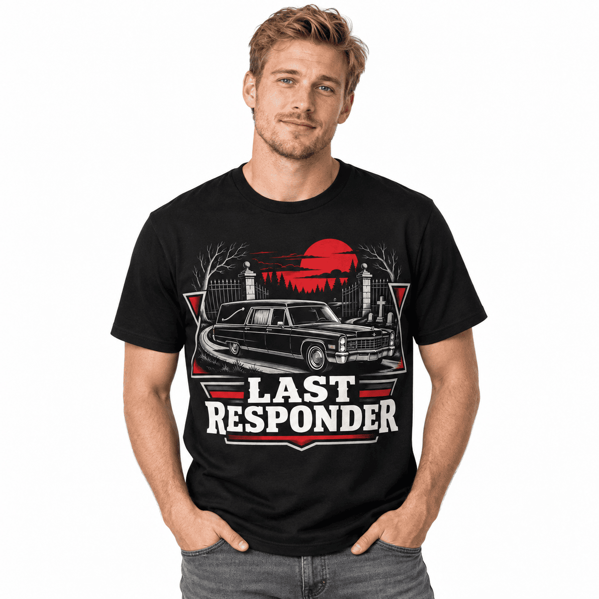 Last Responder Hearse Funeral Director Mortician Gothic Graphic T-Shirt