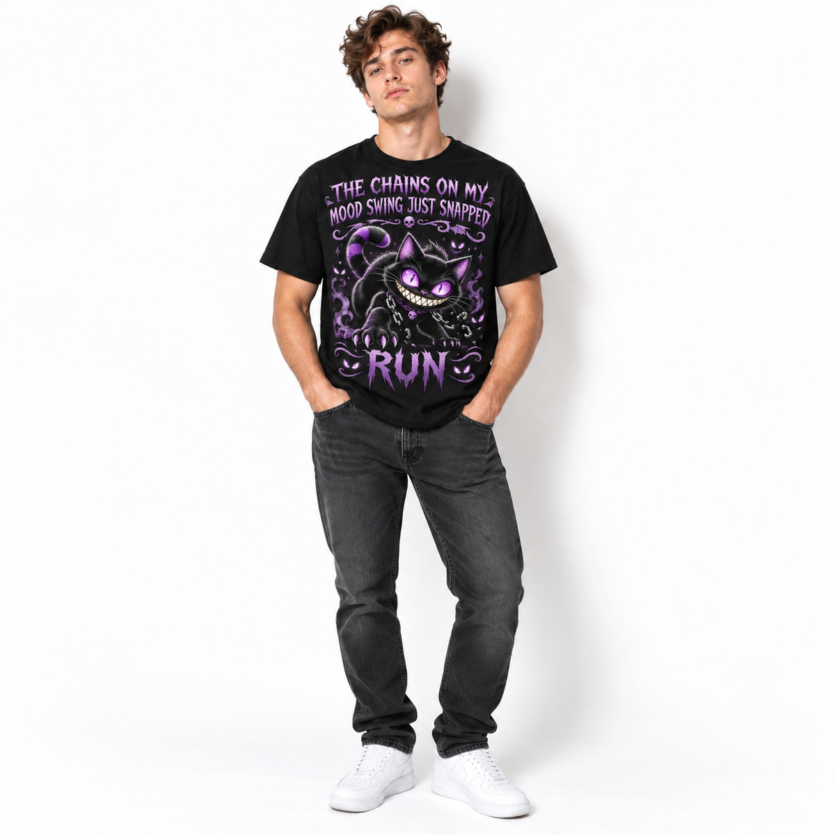 Chains on My Mood Swing Snapped Funny Gothic Black Cat Men's T-Shirt