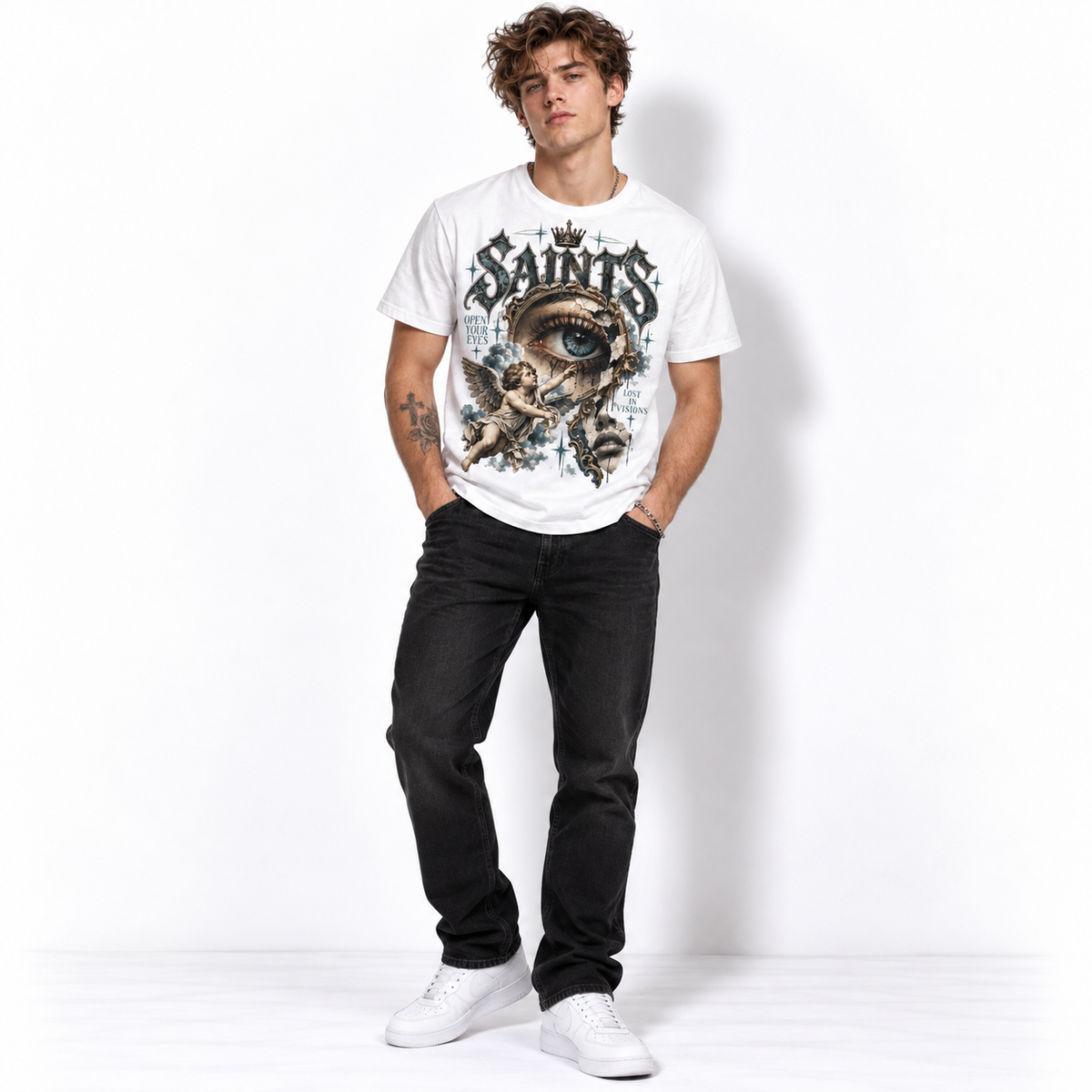 Saints Open Your Eyes Angel Vision Street Art Men's Graphic T-Shirt