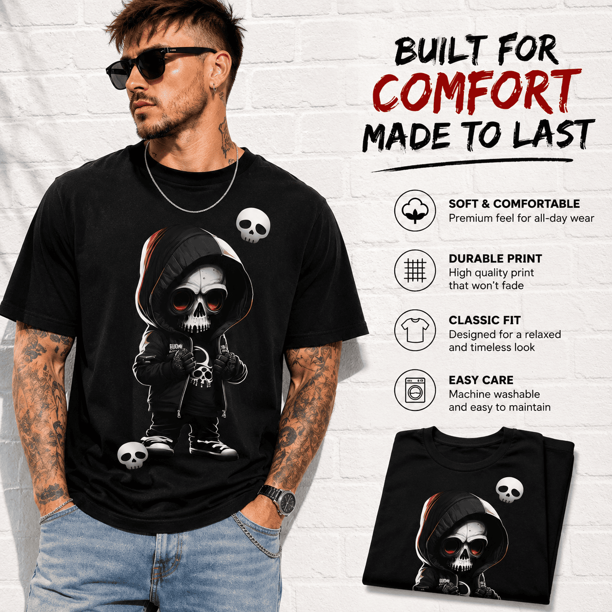 Cute Grim Reaper Skull Gothic Dark Humor Biker Graphic Men's T-Shirt