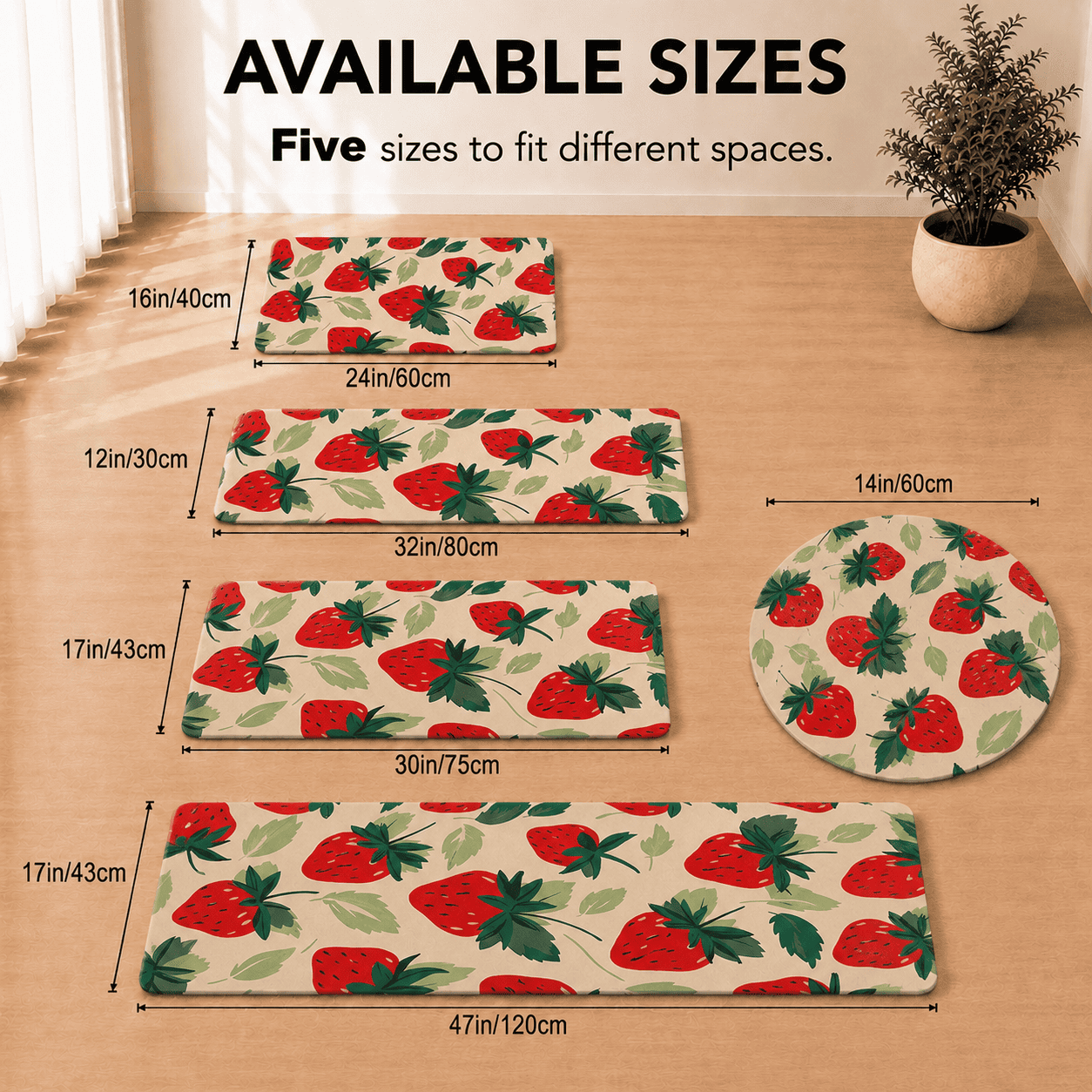 Cute Strawberrry Kitchen Rug Gift for Housewarming Party, Gift for New House, Pink Lover Gift Idea, Strawberry Area Mat, Nursery room Rug