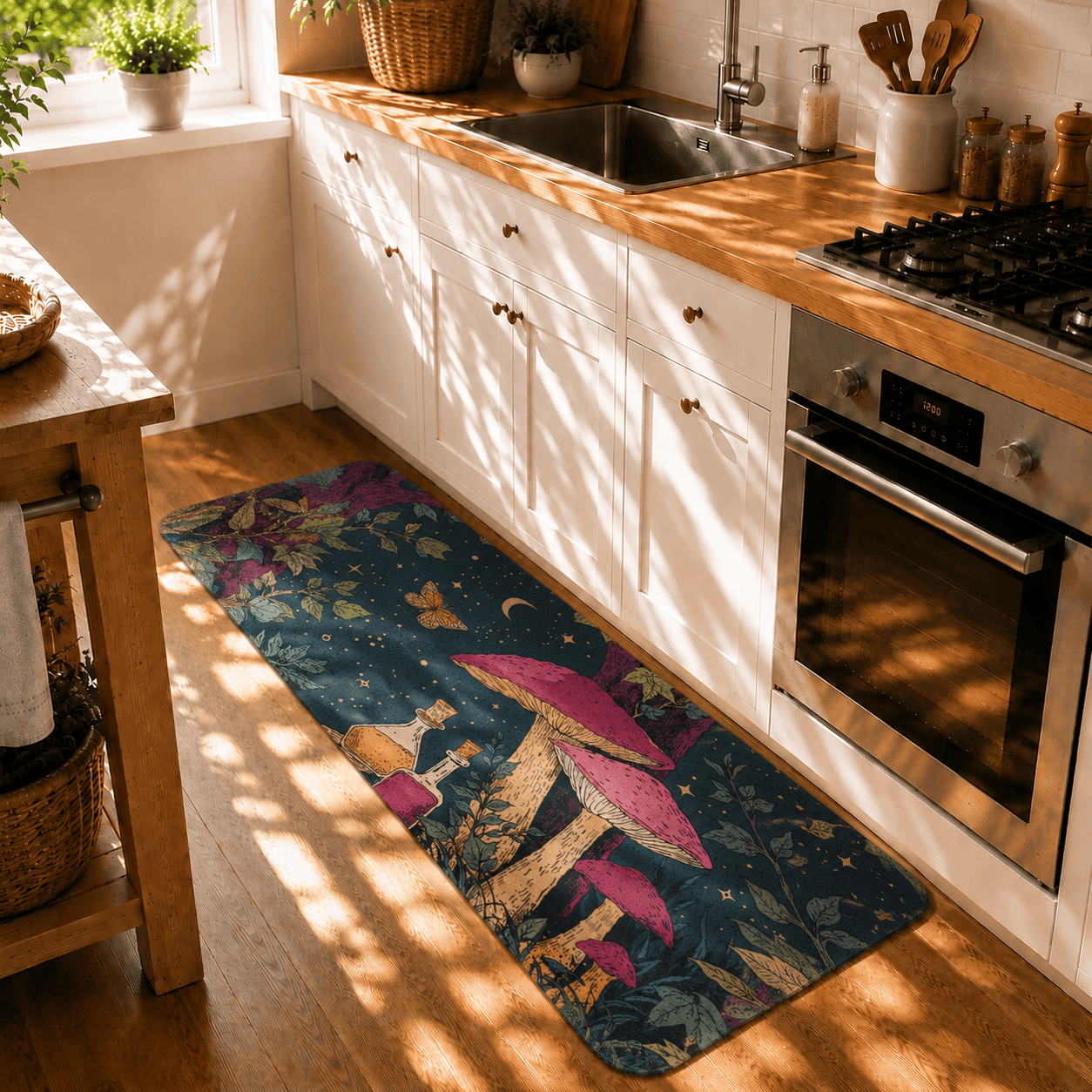 Cottagecore Mushroom Bath Rug Quick Dry Super Absorbent Non Slip Moon Design