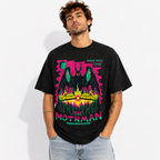 Neon Mothman Graphic T-Shirt Retro Cryptid Horror Tee for Men