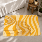 Orange Summer Vibe Modern Rug, Colorful Sunny Doormat, Custom Design Living Room Carpet Gift for New House, Cute Mushroom NonSlip Bathmat