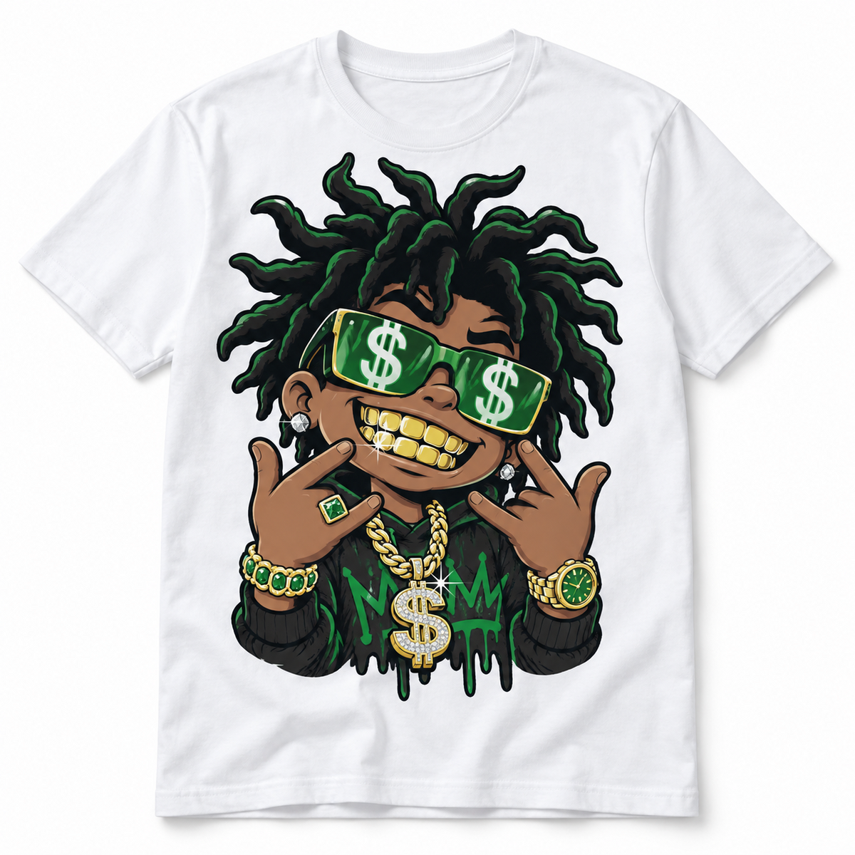 Money Drip Hip Hop Cartoon Rapper Dollar Style Graphic Men's T-Shirt