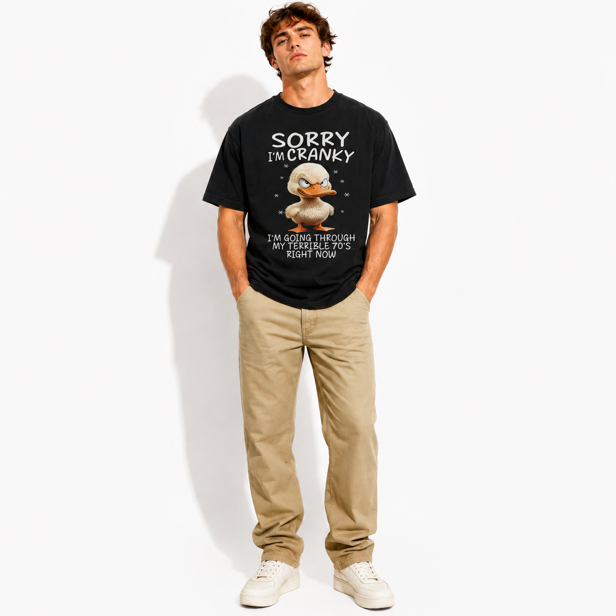 Funny Cranky Duck Graphic T-Shirt Vintage Humor Tee for Men