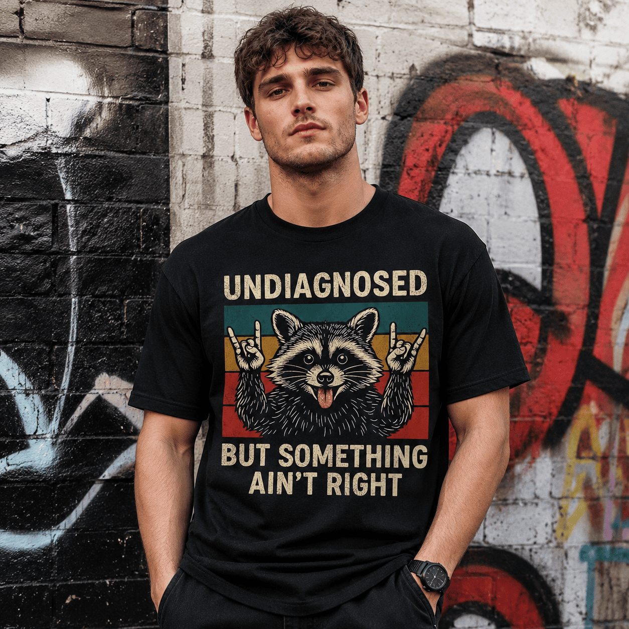Men'S Funny Raccoon Graphic T-Shirt - "Undiagnosed But Something Ain't Right"
