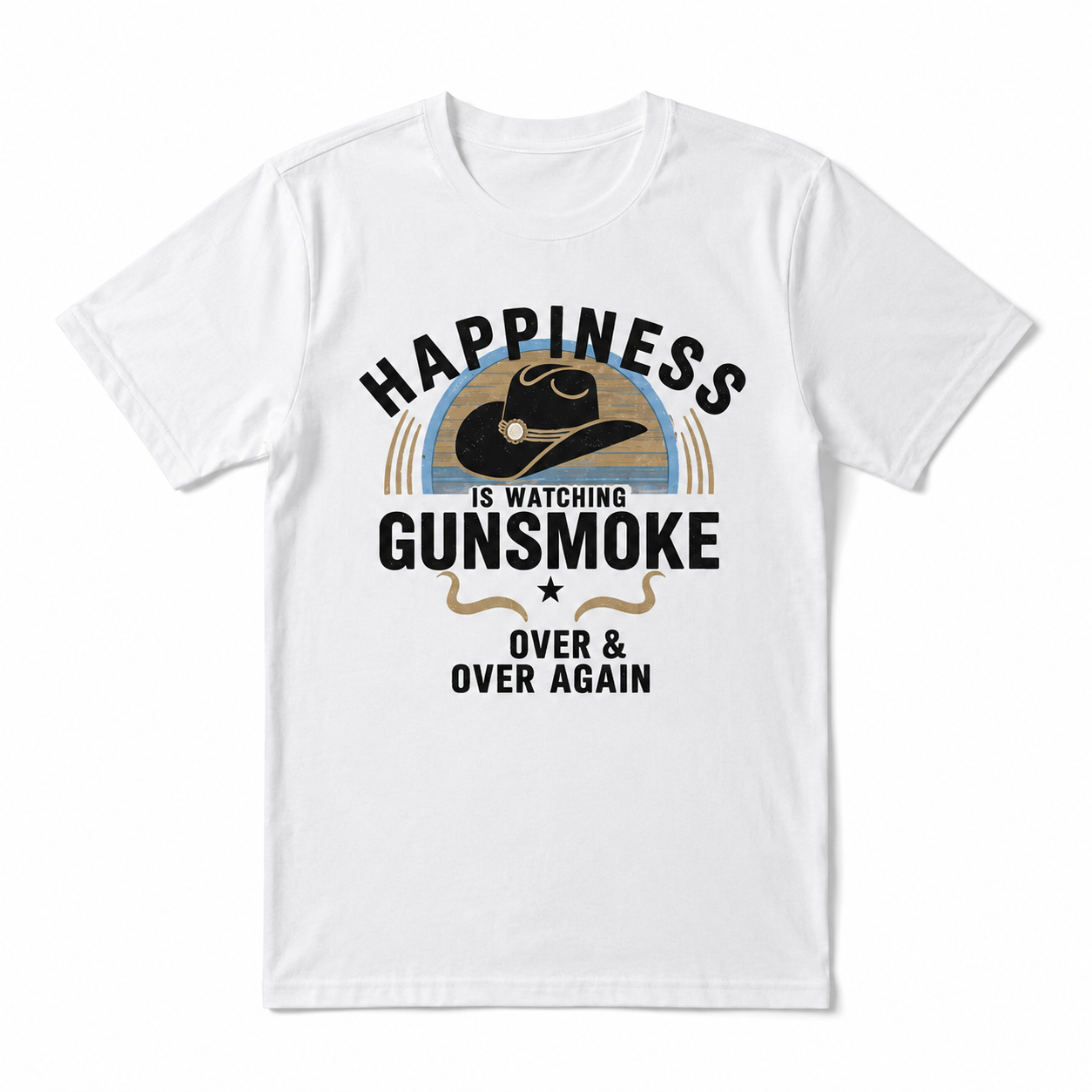 Vintage Western Gunsmoke Cowboy Graphic T Shirt Classic TV Fan Men's Tee