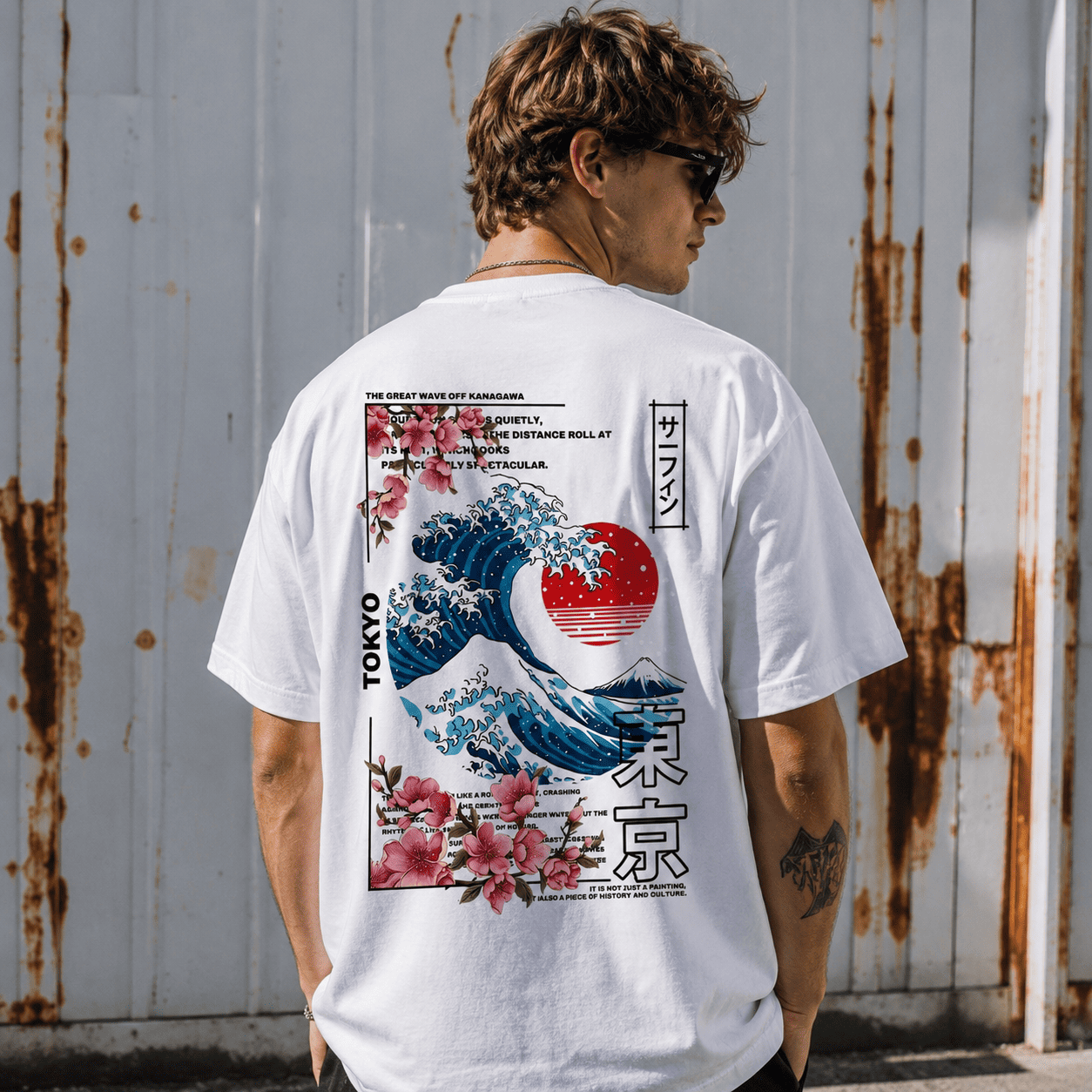 Tokyo Great Wave Off Kanagawa T-Shirt Japanese Art Sakura Graphic Tee
