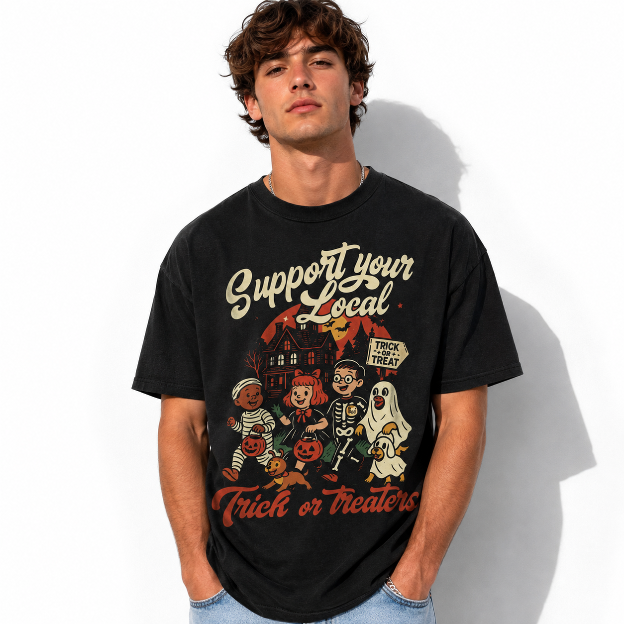 Support Your Local Trick or Treaters Retro Halloween Graphic Men's T-Shirt