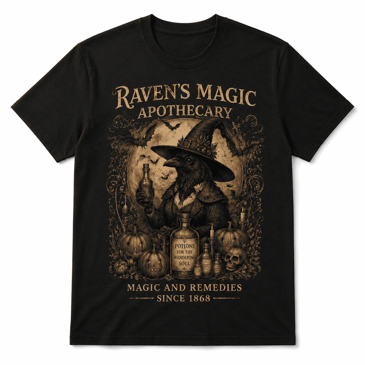 Raven's Magic Apothecary Witch Crow Gothic Halloween Graphic Men's T-Shirt