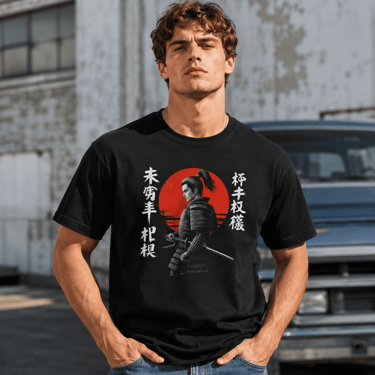 Japanese Samurai Warrior Graphic T-Shirt Red Armor Gothic Streetwear Tee