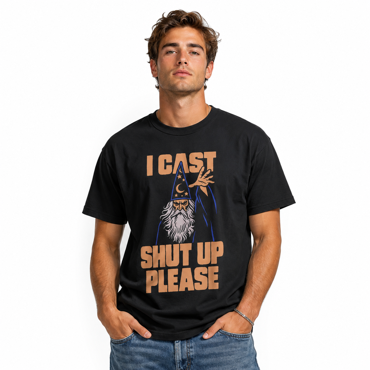 Funny I Cast Shut Up Please Wizard Meme Graphic T-Shirt for Men