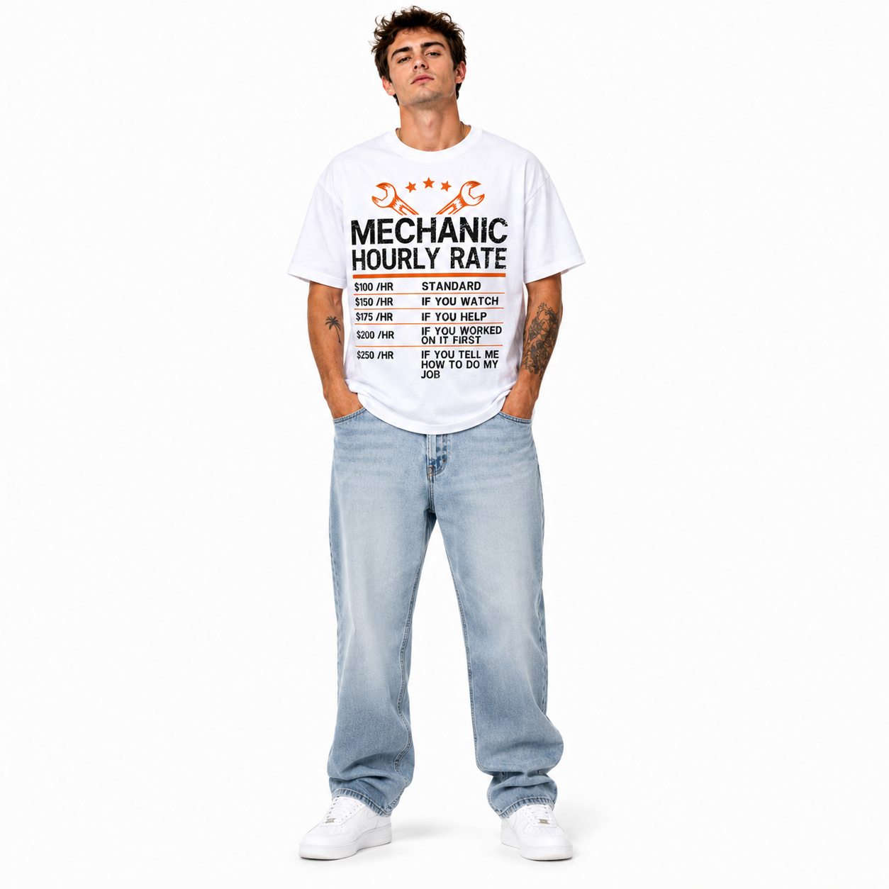 Men's Funny Mechanic Hourly Rate Graphic T-Shirt Vintage Work Tee