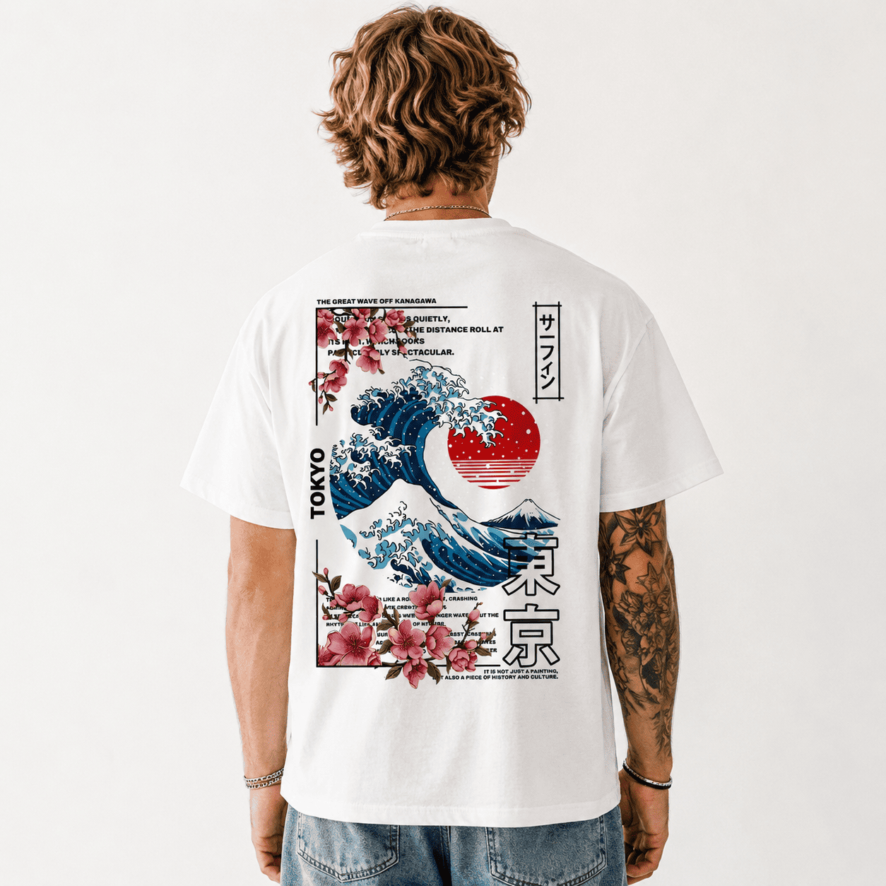 Tokyo Great Wave Off Kanagawa T-Shirt Japanese Art Sakura Graphic Tee