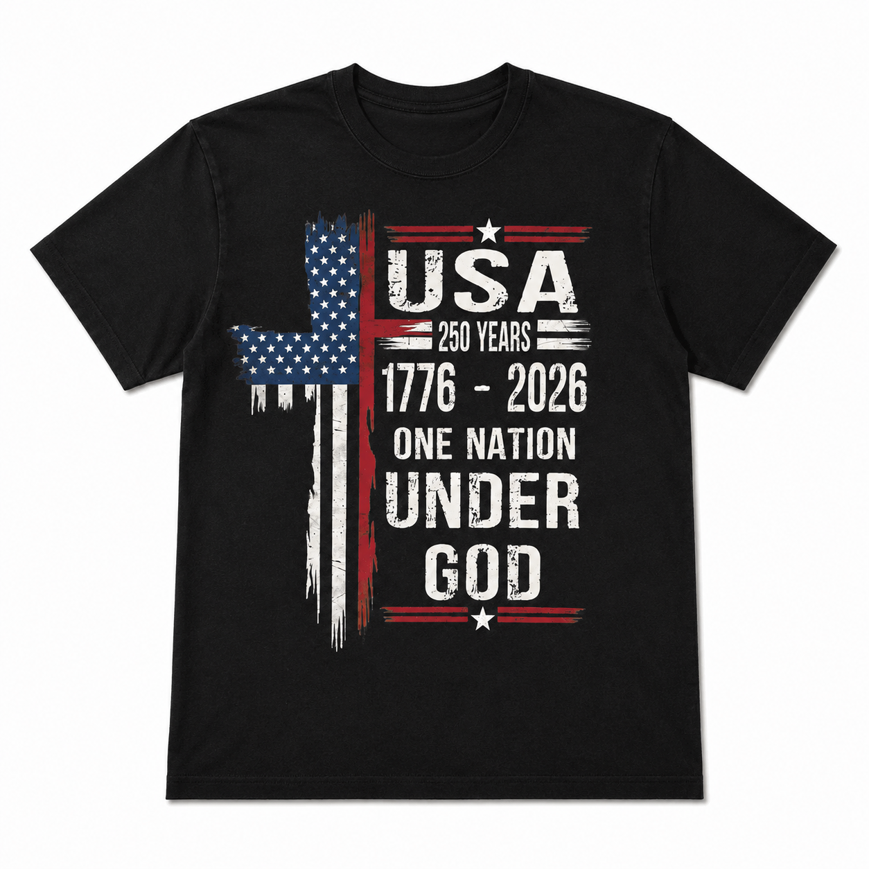 USA 250 Years One Nation Under God 1776 2026 Patriotic Graphic T Shirt Tee