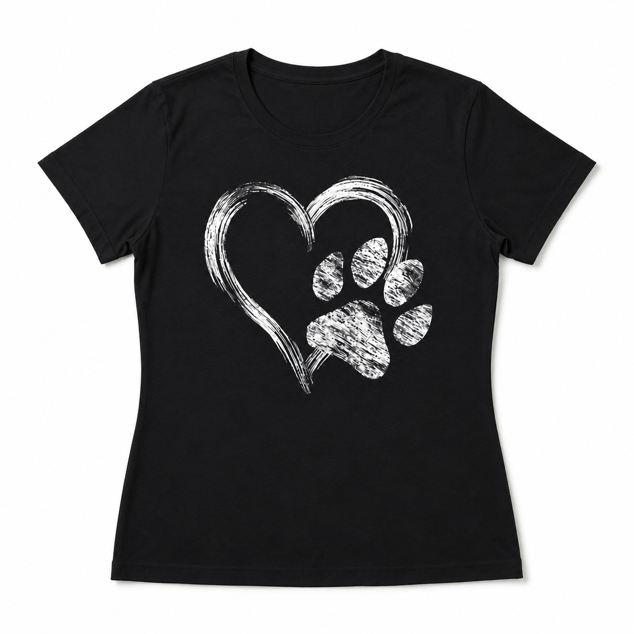 Heart Paw Print T-Shirt | Artistic Dog & Cat Lover Graphic Tee