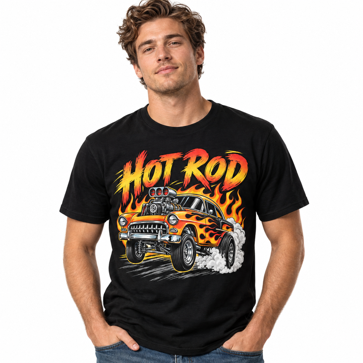 Hot Rod Classic Muscle Car Flames Racing Men's Graphic T-Shirt